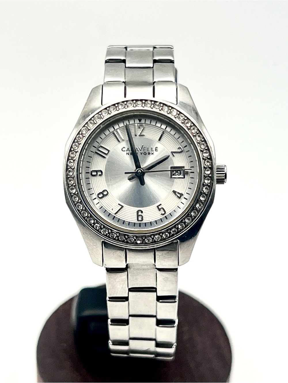 Caravelle Bulova Silver Crystal Bezel Women's Bracelet Watch